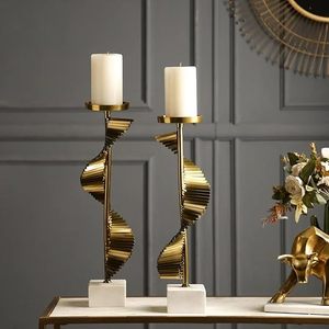 Luxury Geometric Metal Candle Holder Set with <b>White</b> Marble Base Modern Decorative Tabletop Centerpiece Decor - Product Image 1