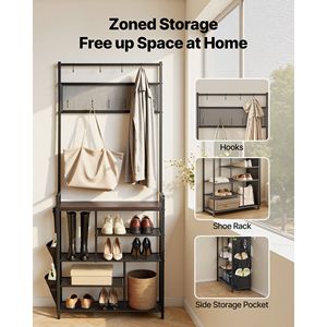 Scarpiera autoportante a 4 livelli da 70,9 pollici con ganci, tasca laterale, scaffale in filo metallico, appendiabiti e portaoggetti per scarpe - Product Image 2