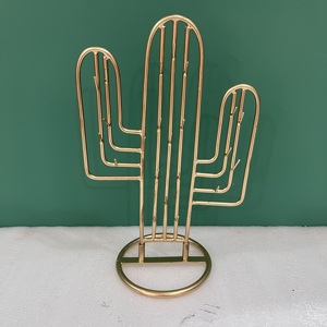 Modern Metal Cactus Jewelry Stand Gold Plated Necklace <b>Holder</b> <b>Earring</b> Organizer Decorative Display Rack - Product Image 5