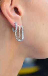 Diamond Pave Set Luxury Statement Large Tube <b>Huggie</b> Hoop Earrings Wholesale 925 Sterling Silver Round Cut Lab Grown Manufacturer - Product Image 6