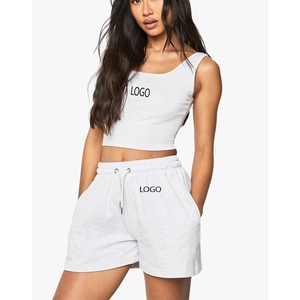 Hot Sale <b>Sexy</b> Regular Fit 2 Piece Shorts <b>Set</b> Biker Crop Top 100%Cotton Sweatpants Breathable Sports Outfit Women Activewear - Product Image 4