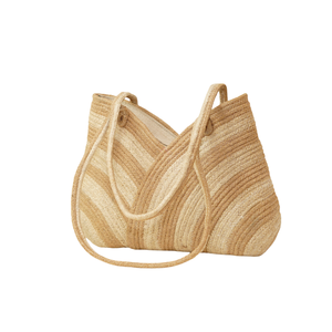 Sac à bandoulière fantaisie en jute tressé fait main pour femme, motif vague diagonale, fermeture éclair, vente en gros - Product Image 4