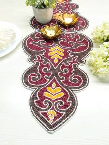 Handmade Luxury Oriental Fabric <b>Table</b> <b>Runner</b> Irregular Shape Red <b>Gold</b> Embroidered Eco-Friendly Decorative Mat for Dining - Product Image 1