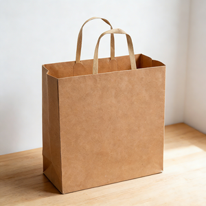 Petits sacs cadeaux en papier kraft écologiques avec poignées plates torsadées, sacs d'emballage personnalisés avec logo - Product Image 4