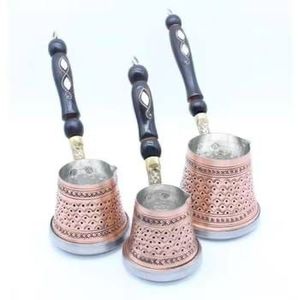 Classic Polished Silver Turkish <b>Coffee</b> Pot Handcrafted Metal Cezve <b>Stovetop</b> <b>Coffee</b> <b>Maker</b> Ibrik Briki Milk Warmer Wooden Handle - Product Image 5