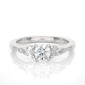 Anillo de Diamantes de Lujo para Mujer, Oro de 18K, 0.9 CT, Diamantes Cultivados en Laboratorio, Corte Redondo y Pera, 3 Piedras, para Exportación al Por Mayor - Product Image 5