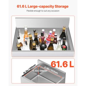 Contenitore per Ghiaccio in Acciaio Inox da 61,6 L per Cucine Commerciali, con Coperchio Scorrevole e Portabottiglie, 24 X 24,2 X 37 Pollici - Product Image 2