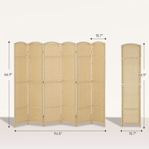 Handcrafted 6-Panel 5.6FT Tall Wood <b>Folding</b> Room Divider <b>Screen</b> Beige Freestanding Privacy Partition for Home Office - Product Image 3