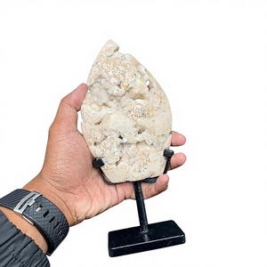 Custom-Size 12.5-15 cm Calcite Flame Sculpture with Iron <b>Stand</b> Table Decoration & Accessory with Domed Front and Flat Back - Product Image 5