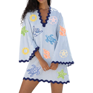 Conjunto de Camiseta Corta de Algodón para Mujer, Vestido de Fiesta con Bordado, Ecológico, de Dos Piezas, Estampado Floral - Product Image 3