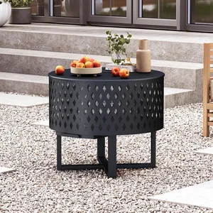 Modern Outdoor <b>Fire</b> <b>Pit</b> <b>Table</b> 60cm Powder Coated Iron Wood Burning with Poker Freestanding Design - Product Image 4