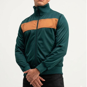 เสื้อแจ็คเก็ตผู้ชายสีเขียวผ้าฟลีซแบบเรเซอร์ แต่งซิปสีตัดกันด้านหน้า สวมใส่สบายๆ ในฤดูใบไม้ร่วง ดีไซน์คอเต่า - Product Image 1