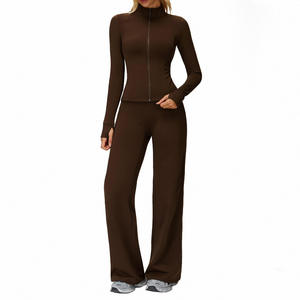 Ensemble de survêtement d'hiver pour femmes grande taille, couleur unie, sweat-shirt 100% coton avec pantalon de jogging deux pièces - Product Image 2