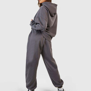 Ensemble deux pièces personnalisé avec logo imprimé, unisexe, pour l'hiver, survêtements décontractés surdimensionnés pour femmes, pantalons de survêtement et sweats à capuche pour le fitness - Product Image 2