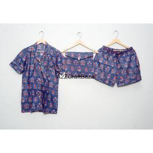 Ensemble de pyjama pour femmes en coton doux respirant et à séchage rapide pour le printemps/été avec short et chemise - Product Image 4
