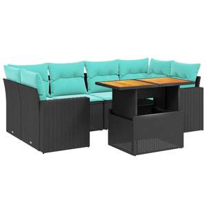 ชุดโซฟาลานบ้านหวายโพลีสีดำ 7 ชิ้นพร้อมเบาะรองนั่ง ชุดสวนสวยหรู - Product Image 2