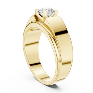 Anillo solitario de oro amarillo con diamante cultivado en laboratorio para hombre – Anillo de compromiso de lujo moderno con diamante para novio - Product Image 1