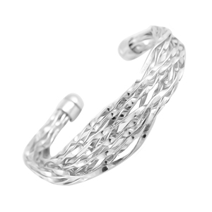 Sterling <b>Silver</b> Interwoven Wave Charm <b>Cuff</b> <b>Bracelet</b>-Minimalist Modern Design Unisex Gift - Product Image 2