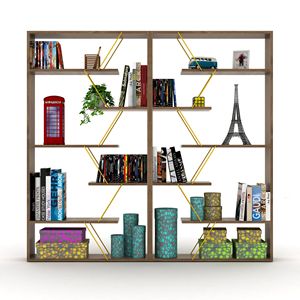 Moderna libreria Etagere posteriore aperta a 6 ripiani con struttura in legno noce/giallo grande soggiorno Organizer ufficio arredo negozio casa - Product Image 2