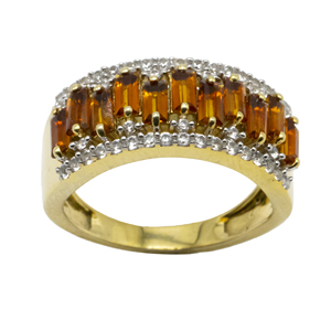 Anillo de banda ancha de lujo en plata de ley 925 chapado en oro con piedra de citrino marrón tallada en baguette para mujer - Product Image 1