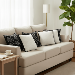 Juego de 6 Fundas de Almohada Modernas, 3x 45cm con Diseño de Pantera Negra y 3x 45cm Minimalistas en Crema con Ribete Negro, para Cojines de Asiento y Almohadas - Product Image 4