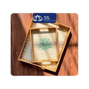 [HOT SELLING] Modern Pearl Inlay Rattan <b>Tray</b> for Serving Cookies Fruit Coffee & Tea Bathroom Use Ninh Binh - Product Image 1