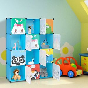 Armadio a 4 strati con 12 scomparti a tema animali, in plastica e filo d'acciaio, 105x35x140cm, per bambini e ragazzi, con 2 aste appendiabiti - Product Image 3