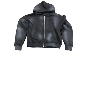 Unisex Custom Streetwear <b>Men</b> Acid Wash Zip Up Hoodie <b>Short</b> Set 100% Cotton <b>Fleece</b> Two Piece <b>Men</b> Oversized Hoodies And <b>Shorts</b> Set - Product Image 4