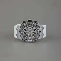 Montre unisexe de luxe en acier inoxydable, cadran ajouré, bracelet en silicone argenté, mouvement à quartz analogique, boîtier de 46 mm, fermoir à boucle, vintage, étanche