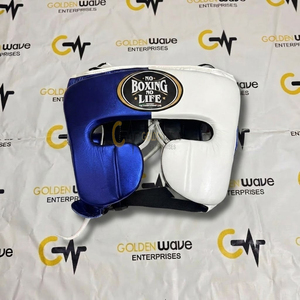 Nouveaux gants de boxe professionnels en cuir « No Boxing No Life », ensemble d'entraînement à lacets, blanc et bleu, fabriqués au Mexique, sur mesure pour adultes - Product Image 3