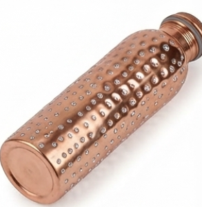 Botella de agua de cobre martillado Wellness con textura punteada, tapa de rosca, reutilizable para viajes, senderismo, camping, adultos, estilo vintage - Product Image 4