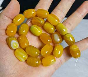 Perles de pierres précieuses en agate jaune rayée naturelle, forme baril épais, pour la création de bijoux DIY - Product Image 5