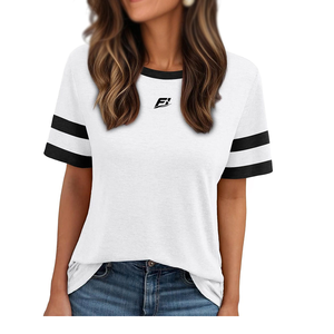 Customized Women Ringer Collar Sleeve Striped T-Shirt Casual Drop Shoulder <b>Blank</b> Plain Apparel Tops Manufacturer - Product Image 4