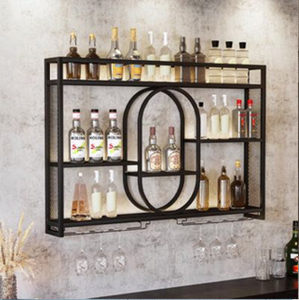 Elegante estantería de pared negra con detalles ovalados y estante de vidrio. Estilo industrial disponible a precios de mayorista. - Product Image 1