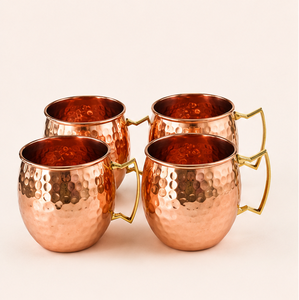 Pure Copper Moscow Mule Mugs Set of 4 Handcrafted Hammered Finish with Solid Brass Handle Eco-friendly <b>Drinkware</b> for Cocktails - Product Image 1
