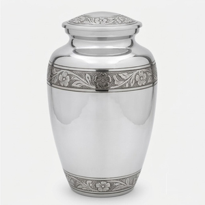 Urna de Cremación Exclusiva de Aluminio Morado para Cenizas Humanas Adultas, con Banda Floral Grabada en Plata, Urna Decorativa para Funeral, Memorial o Entierro - Product Image 2