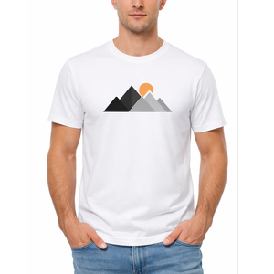 Camiseta blanca para hombre de alta demanda |    Gráfico de Montaña y Sol |   Camiseta Premium de Manga Corta para Aventuras al Aire Libre | - Product Image 1