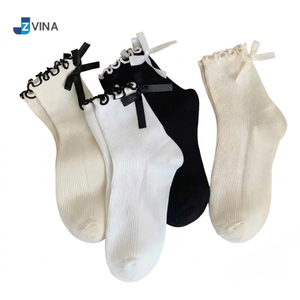 JZVINA Women Ankle Socks Spandex/Nylon <b>Bow</b> Decoration Solid Color Pilates Daily Wear Summer Breathable Thin Elegant Knitted - Product Image 1