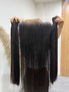 Paquetes (pares) de cabello liso natural de 24 pulgadas con frontal HD de encaje suizo a juego – Cabello humano vietnamita, cutícula alineada - Product Image 2