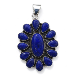 Pendentif en pierre précieuse Lapis Lazuli bleu naturel, argent sterling 925, fait main, motif floral, bijou tendance pour anniversaire - Product Image 3