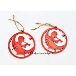 Ornements de Noël en bois découpés au laser rouge en forme d'ange |   Artisanat en bois fait main à suspendre |   Décoration de Noël festive pour l'arbre |   Étiquettes cadeaux de Noël - Product Image 1