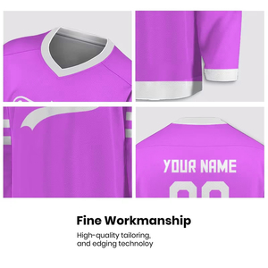 Camiseta de Hockey sobre Hielo Morada para Hombre, Cuello en V, Manga Larga, Impresión Serigrafiada, Transpirable, de Poliéster, para Adultos - Product Image 4
