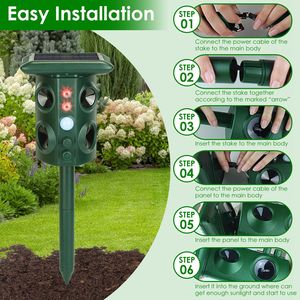 Dissuasore per Animali con Sensore PIR Ricaricabile Solare/USB, 5 Modalità, Copertura 300m², Impermeabile IP54 per Repellere Roditori, Uccelli, Serpenti - Product Image 2