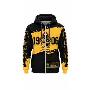 Sweat à capuche zippé brodé pour homme, noir avec logo lettres dorées, en molleton décontracté, coupe classique, streetwear automne - Product Image 5