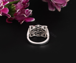 Vintage Diamond Cluster <b>Ring</b> 0.50 Ct Natural Diamonds Art Deco Style Sterling Silver <b>Ring</b> - Product Image 3