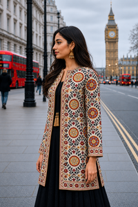 Women's Winter <b>Jacket</b> with Hand Embroidered Suzani Design <b>White</b> Fabric Bridesmaid Gift or Women's Clothing OEM ODM Bulk Sale - Product Image 2