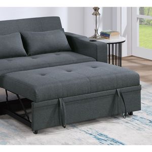 Divano Letto Convertibile Contemporaneo 1 Pezzo in Poliestere Effetto Carbone con Seduta Trapuntata e Portabicchieri, Divano in Polifibra per Arredamento Soggiorno - Product Image 4