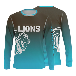 Camiseta Deportiva Personalizada de Manga Larga con Diseño de León, Camiseta con Degradado Sublimado, Ropa Deportiva, Uniforme de Equipo, Top Transpirable para Entrenamiento - Product Image 4
