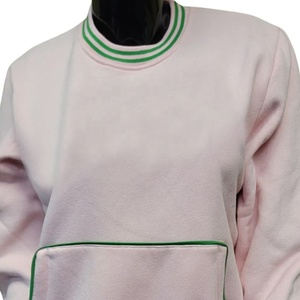 Sweat-shirt à col rond pour femme Wide Greek House, rose, pour l'hiver, l'été et le printemps, avec bordure rayée verte, poche avant, 100% coton - Product Image 5