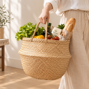 Eco Friendly Natural Sea Grass Foldable Storage <b>Basket</b> <b>Belly</b> <b>Basket</b> Made in Hanoi LAVIHEXCO - Product Image 2